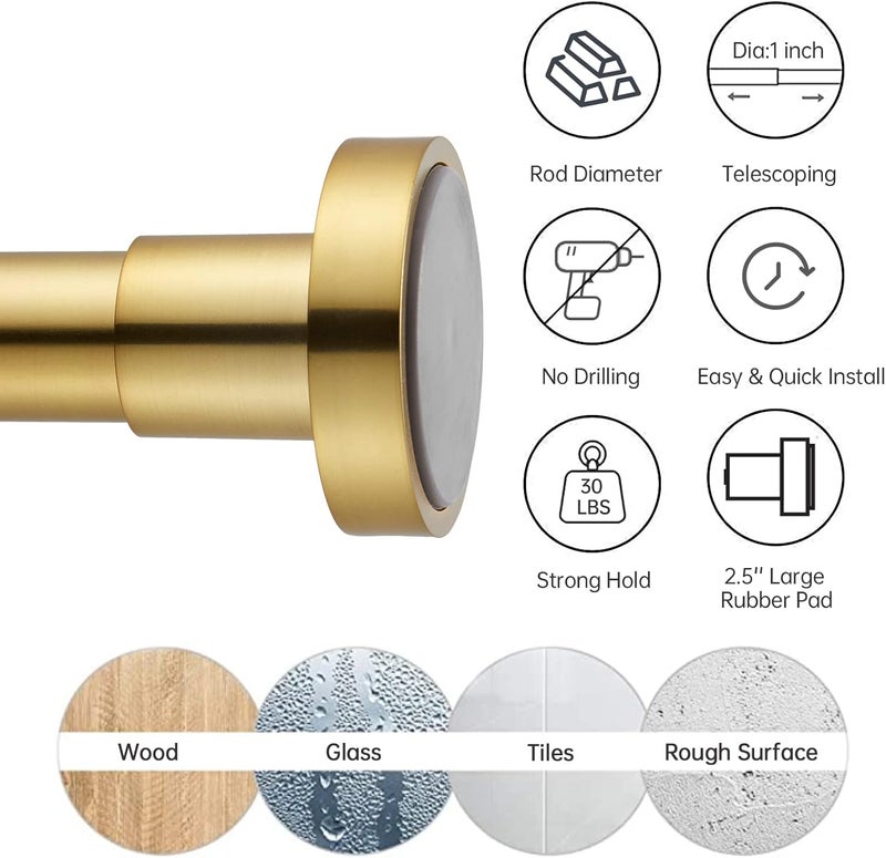 eboatop Shower Curtain Rod Tension- No Drill Non-Slip Spring Tension Shower Rod for Window or Bathroom, 43-73 inches Metal Steel, Gold - Image 3